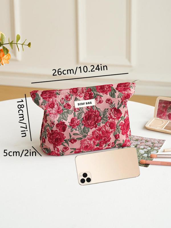 Floral Pattern Makeup Bag, Large Capacity Cosmetic Storage Bag, Zipper Makeup Organizer Pouch, Versatile Storage Bag for Travel & Daily Used