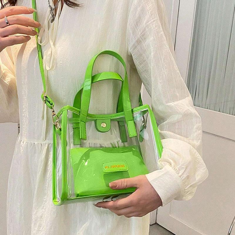 2 Pack Women's Handbag PVC Shoulder Bag Fashion Transparent Messenger Bag Unique Popular Design Shoulder Bag