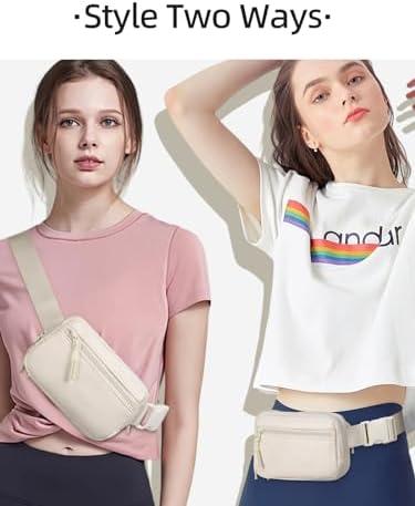 Fanny Packs for Women Men, Belt Bag with 4 Zipper Pockets, Fashion Waist Packs, Lightweight Crossbody Bags with Adjustable Strap for Workout Running Hiking