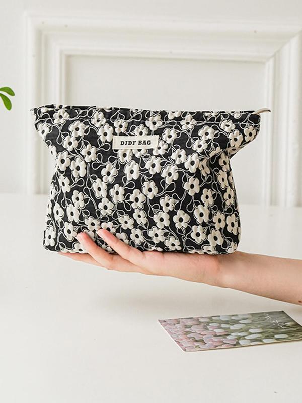 Floral Pattern Makeup Bag, Large Capacity Cosmetic Storage Bag, Zipper Makeup Organizer Pouch, Versatile Storage Bag for Travel & Daily Used