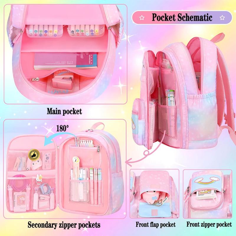 Backpack Starry Rainbow Bookbag Cute Large Capacity Backpack Multifunction Fashion Casual Laptop Travel Bag For (Pink-17inch)