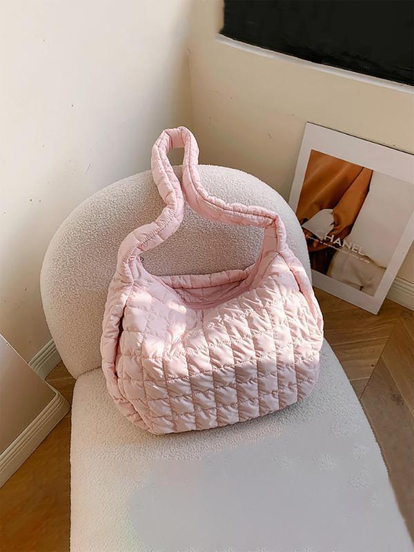 Women's Solid Color Quilted Puffer Design Crossbody Bag, Fashionable Large Capacity Shoulder Bag for Daily Used, Casual Trendy Versatile High-quality Daily Commuting Bag