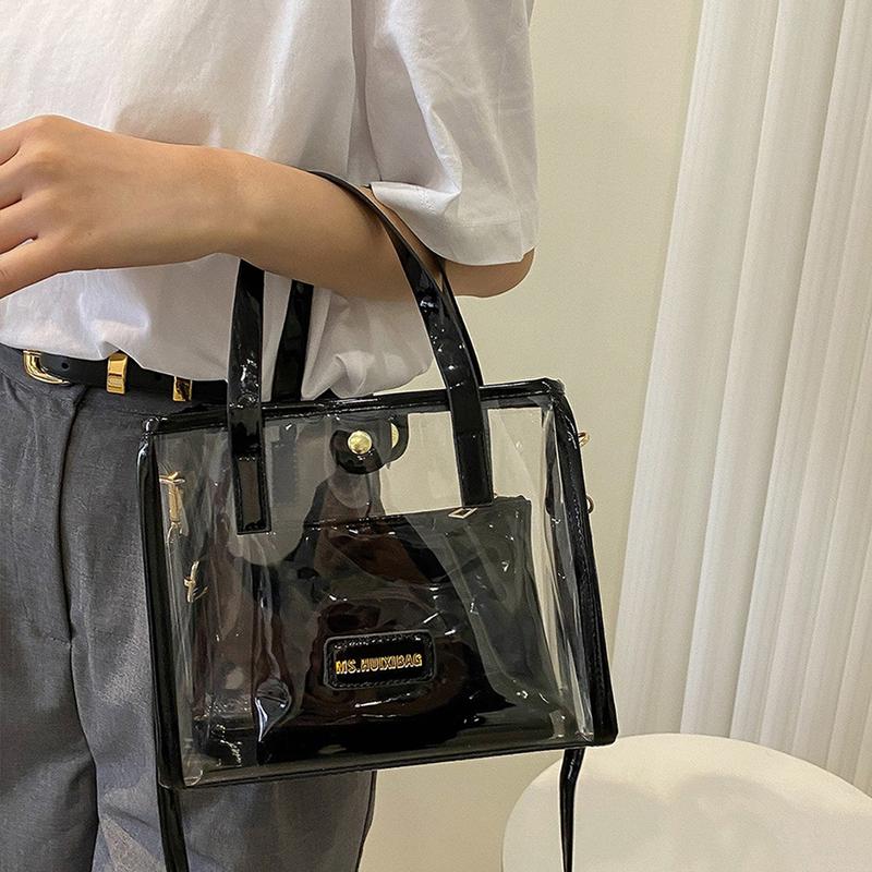 2 Pack Women's Handbag PVC Shoulder Bag Fashion Transparent Messenger Bag Unique Popular Design Shoulder Bag