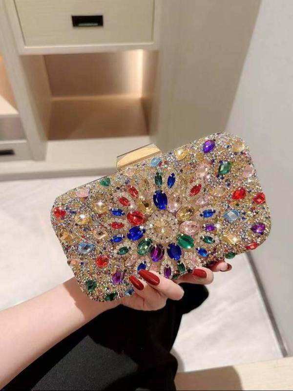 Women's Elegant Rhinestone Decorated Evening Bag, Exquisite Trendy Clutch Bag, Fashionable Bag for Party Decoration