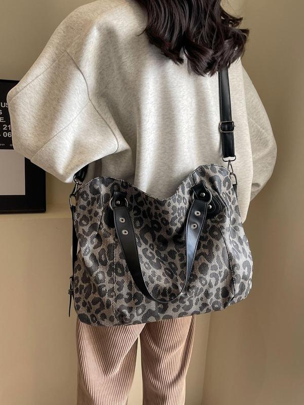 Women's Fashion Leopard Pattern Tote Bag, Large Capacity Shoulder Bag for Work & Daily Used, Casual Trendy Versatile High-quality Daily Commuting Bag