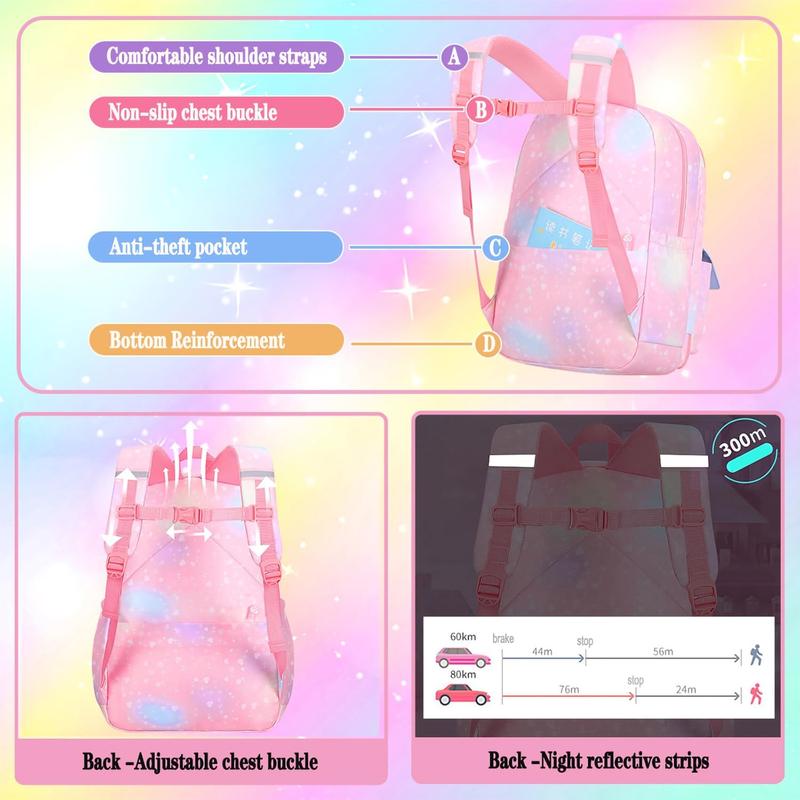 Backpack Starry Rainbow Bookbag Cute Large Capacity Backpack Multifunction Fashion Casual Laptop Travel Bag For (Pink-17inch)