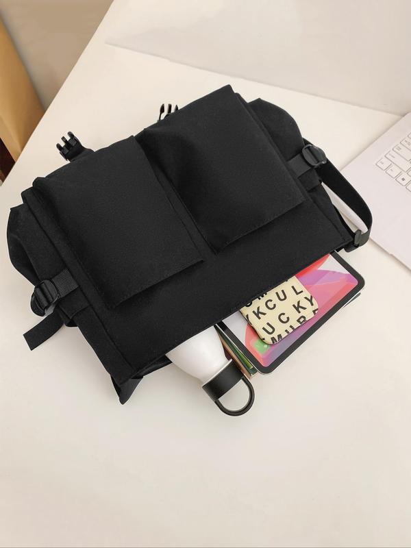 Men's  Casual Letter Pattern Zipper Crossbody Bag with Badge and Cute Charm, Trendy Versatile High-quality Daily Commuting Bag, Fashionable Shopping Bag