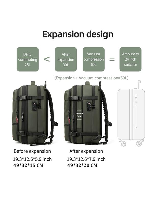 Men's Business Large Capacity Anti-theft Backpack, Vacuum Compression Plain Color Backpack, Expanded Hiking Backpack, Travel Backpack Fall Outfits Fall Freshness, Backpack for Men