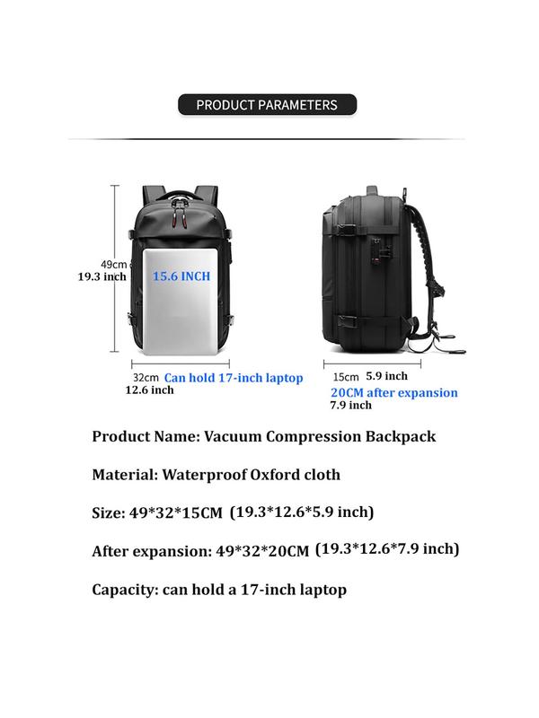 Men's Business Large Capacity Anti-theft Backpack, Vacuum Compression Plain Color Backpack, Expanded Hiking Backpack, Travel Backpack Fall Outfits Fall Freshness, Backpack for Men