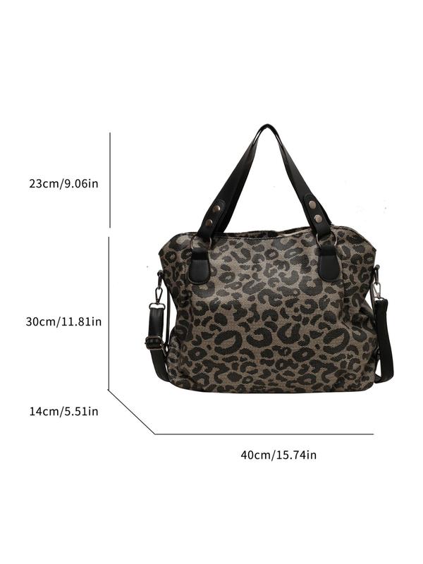 Women's Fashion Leopard Pattern Tote Bag, Large Capacity Shoulder Bag for Work & Daily Used, Casual Trendy Versatile High-quality Daily Commuting Bag