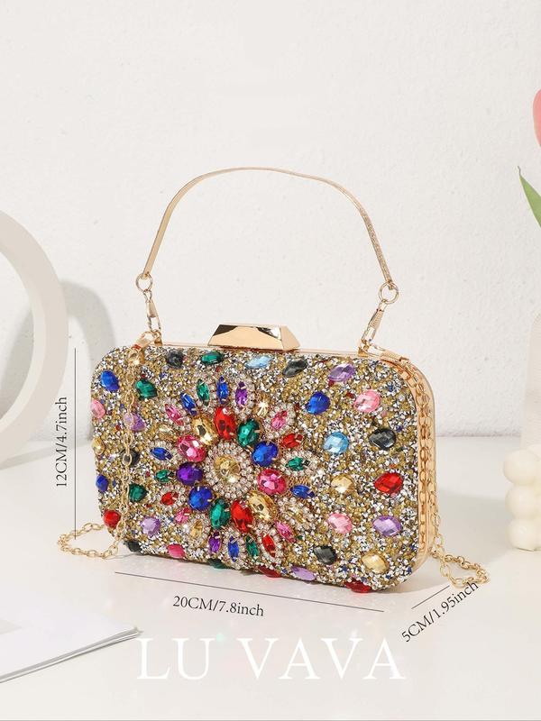 Women's Elegant Rhinestone Decorated Evening Bag, Exquisite Trendy Clutch Bag, Fashionable Bag for Party Decoration