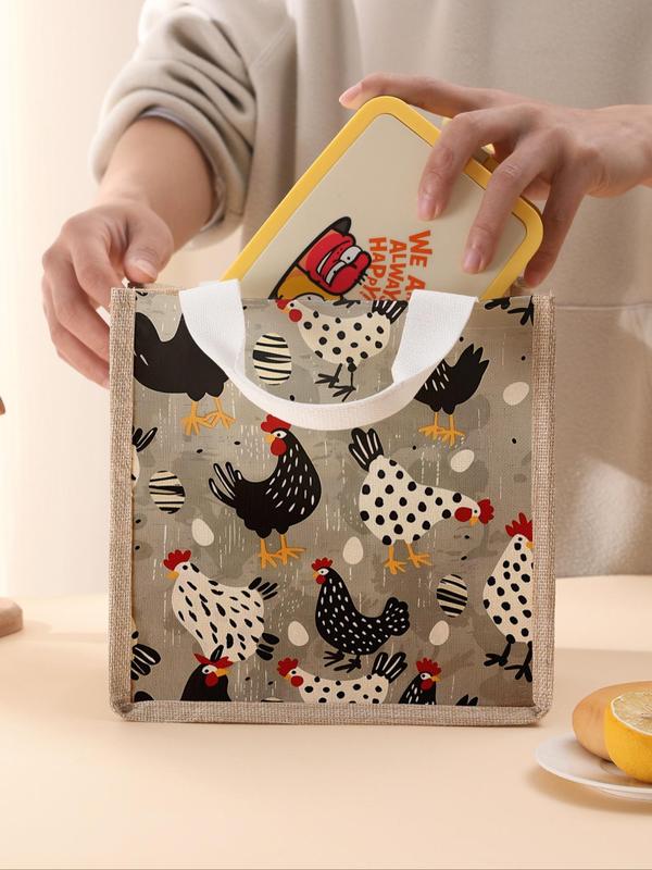 Chicken & Egg Pattern Lunch Bag, Portable Lunch Box Handbag, Large Capacity Lunch Bag for Women & Men, Casual Lunch Bag for School & Office & Camping & Picnic