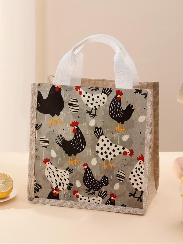 Chicken & Egg Pattern Lunch Bag, Portable Lunch Box Handbag, Large Capacity Lunch Bag for Women & Men, Casual Lunch Bag for School & Office & Camping & Picnic