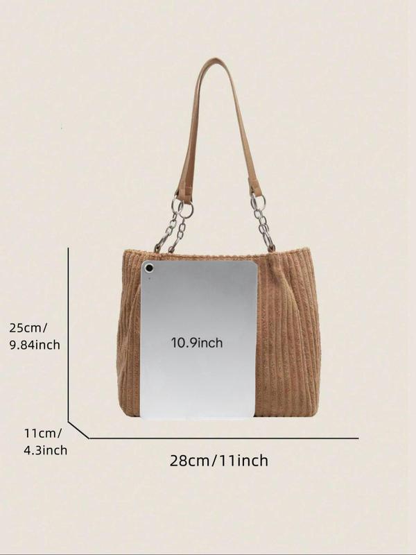 Women's Solid Color Corduroy Tote Bag, Fashionable Large Capacity Shoulder Bag for Work & Daily Used, Casual Trendy Versatile High-quality Daily Commuting Bag