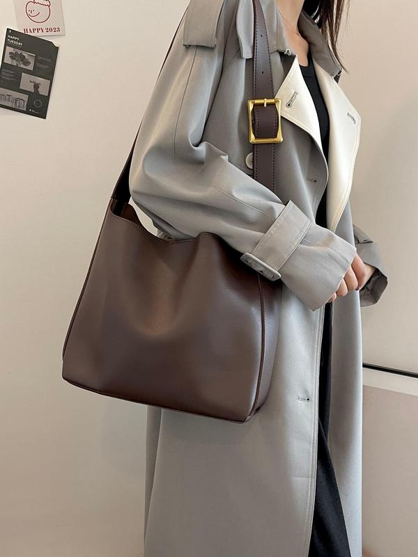 2pcs Women's Simple Style Solid Color Shoulder Bag Set, Including Large Capacity Crossbody Bag & Clutch, Fashionable Tote Bag Set For Daily Use