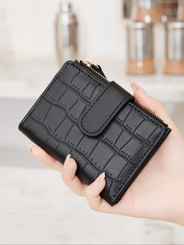 Women's Crocodile Embossed Zipper Short Wallet, Casual Pu Coin Purse, Portable Bi-fold Short Wallet with Id Card Slot