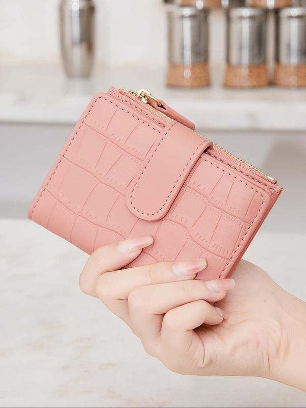 Women's Crocodile Embossed Zipper Short Wallet, Casual Pu Coin Purse, Portable Bi-fold Short Wallet with Id Card Slot