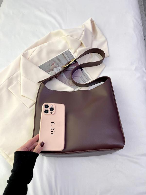 2pcs Women's Simple Style Solid Color Shoulder Bag Set, Including Large Capacity Crossbody Bag & Clutch, Fashionable Tote Bag Set For Daily Use