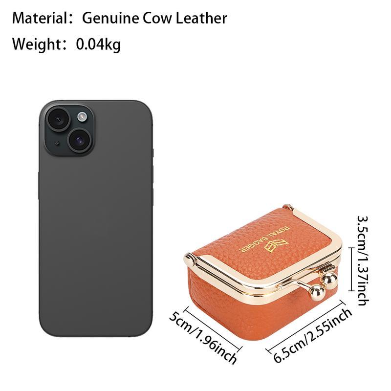 Royal Bagger Genuine Leather Mini Coin Purse, Solid Color Kiss Lock Change Pouch, Casual Style Small Storage Bag for Women 1894