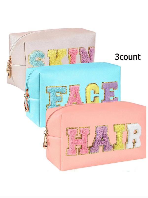 Women's Cute Letters Design Makeup Bags, Portable Cosmetic Storage Bags, Versatile Toiletry Storage Bags for Travel & Daily Back To School & 2024 Fall Use