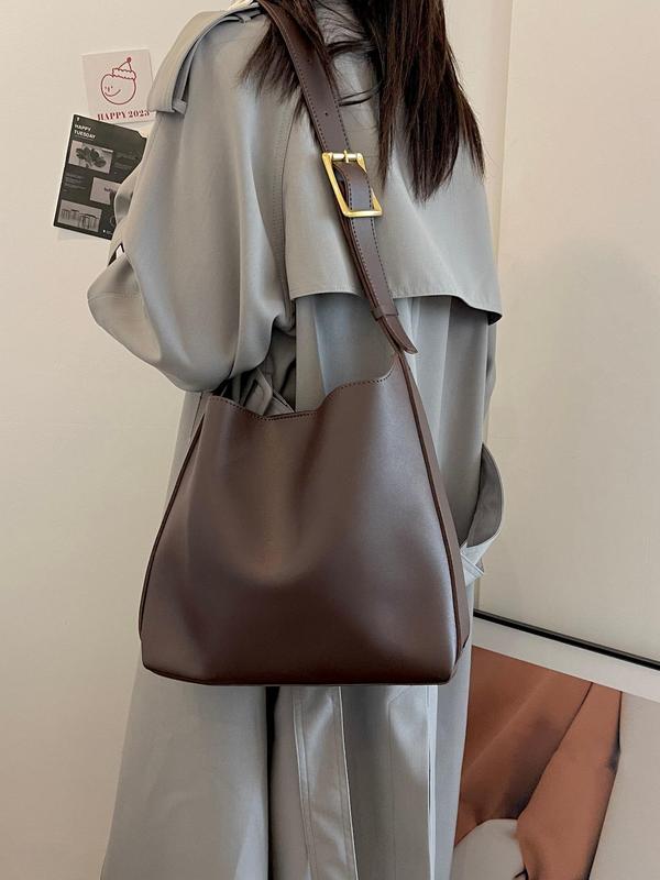 2pcs Women's Simple Style Solid Color Shoulder Bag Set, Including Large Capacity Crossbody Bag & Clutch, Fashionable Tote Bag Set For Daily Use