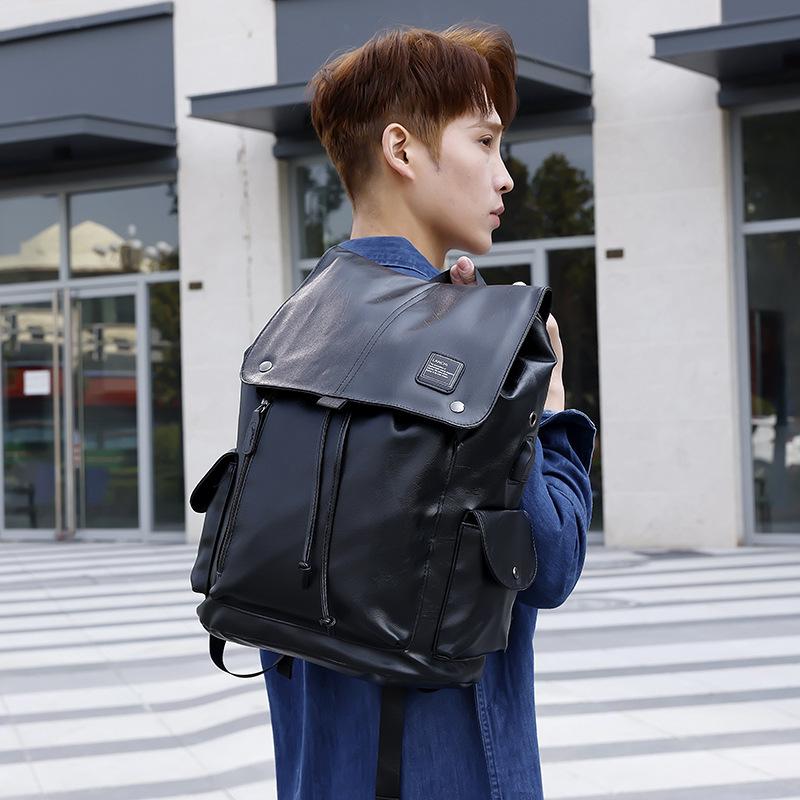 Men's Pu Backpack Korean-Style Casual Waterproof Travel Backpack Large Capacity Commuter Computer Bag Student Schoolbag