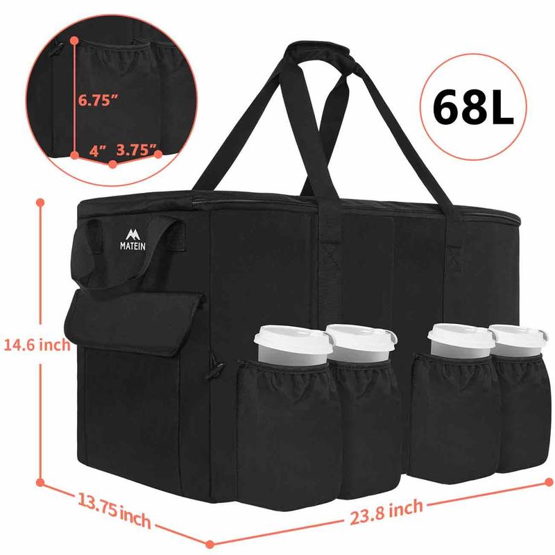 Catering Bag for Food Deliveries - 23x14x15 inches, Large Insulated Hot & Cooler Picnic Bags with Cup Holders, Pizza Warmer Carrying Case, Black