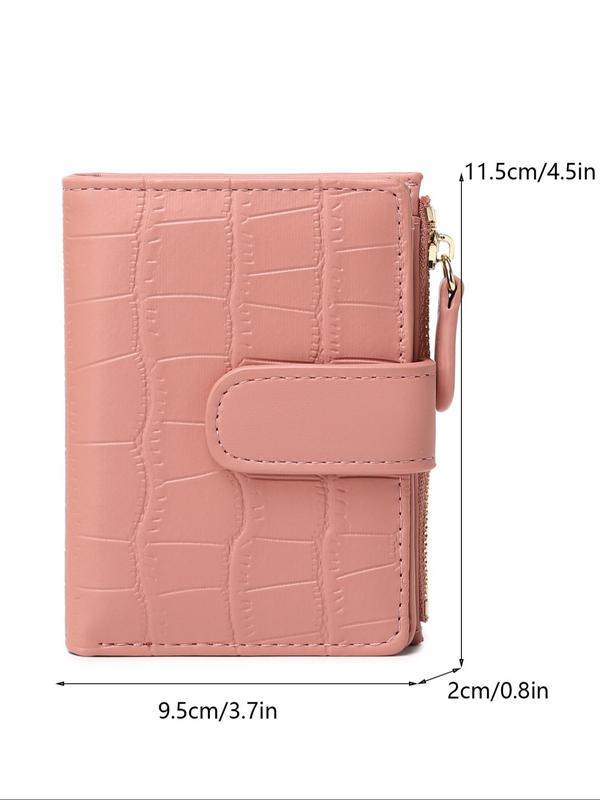 Women's Crocodile Embossed Zipper Short Wallet, Casual Pu Coin Purse, Portable Bi-fold Short Wallet with Id Card Slot