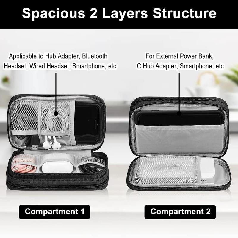 Travel Cable Organiser, Electronics Accessories Storage Bag, Waterproof Portable Double Layers Travel Gadget Carry Pouch for Cable, Power Bank, Charger, Memory Card, Headphone