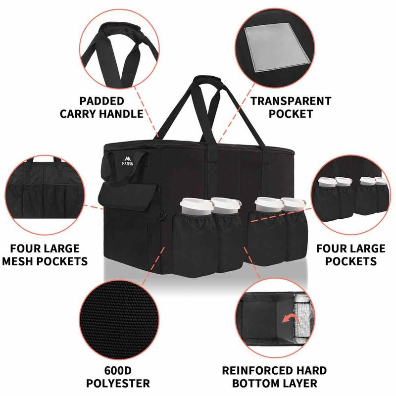 Catering Bag for Food Deliveries - 23x14x15 inches, Large Insulated Hot & Cooler Picnic Bags with Cup Holders, Pizza Warmer Carrying Case, Black