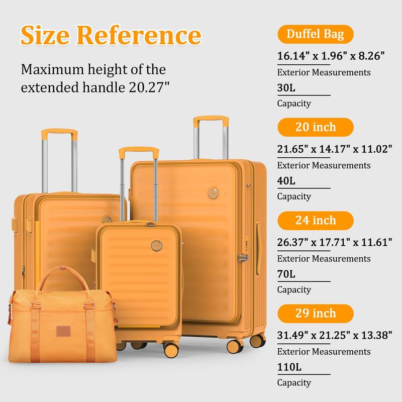 Joyway Luggage Sets 4 Piece Suitcase Set(20 24 29) with Front Pocket, PC Hardside Expandable Carry on Luggage Set with Spinner Wheels and TSA Lock hard case unbreakable durable 4 wheels 360 rotation expandable luggage