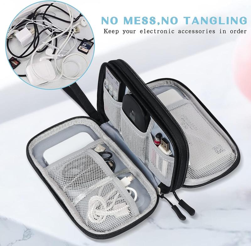 Travel Cable Organiser, Electronics Accessories Storage Bag, Waterproof Portable Double Layers Travel Gadget Carry Pouch for Cable, Power Bank, Charger, Memory Card, Headphone