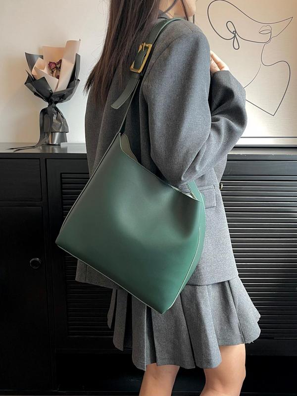 2pcs Women's Simple Style Solid Color Shoulder Bag Set, Including Large Capacity Crossbody Bag & Clutch, Fashionable Tote Bag Set For Daily Use