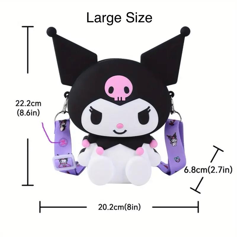 Kuromi & My Melody Design Bag, Silicone Cute Zipper Crossbody Bag, Stylish Purse Large