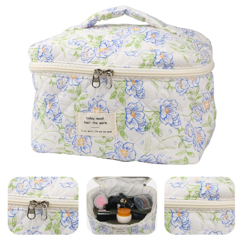 Cute Makeup Bag for Women(2 Pcs), Travel Cosmetic Bags, Quilted Coquette Aesthetic Floral Toiletry Organizer Bag