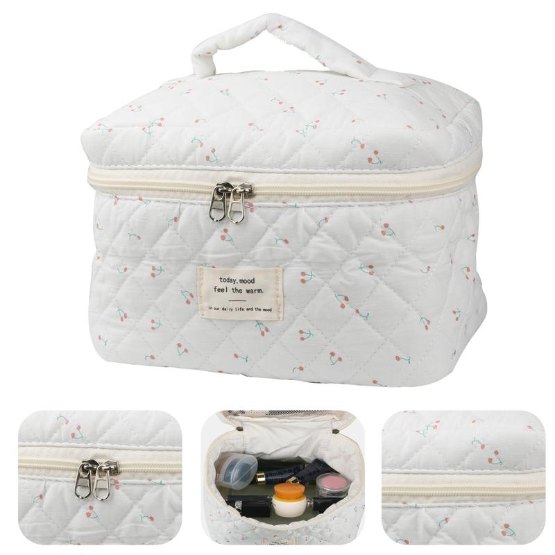 Cute Makeup Bag for Women(2 Pcs), Travel Cosmetic Bags, Quilted Coquette Aesthetic Floral Toiletry Organizer Bag