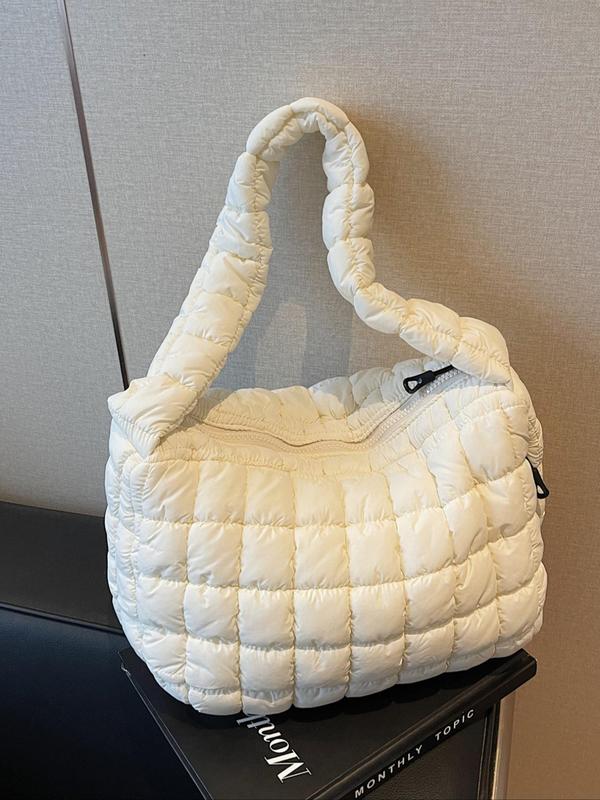 Women's Solid Color Quilted Puffer Tote Bag, Fashionable Large Capacity Shoulder Bag for Daily Used, Casual Trendy Versatile High-quality Daily Commuting Bag