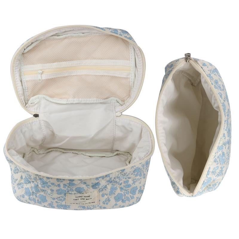 Cute Makeup Bag for Women(2 Pcs), Travel Cosmetic Bags, Quilted Coquette Aesthetic Floral Toiletry Organizer Bag