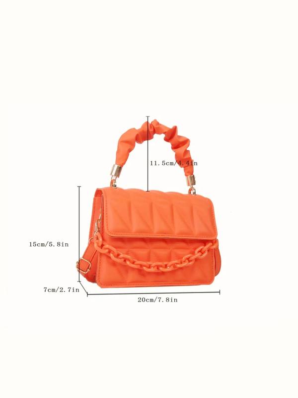 Women's Quilted Chain Decor Frill Strap Square Satchel Bag, Casual Elegant Handbag for Party, Club, Female Basic Classic Flap Shoulder Bag