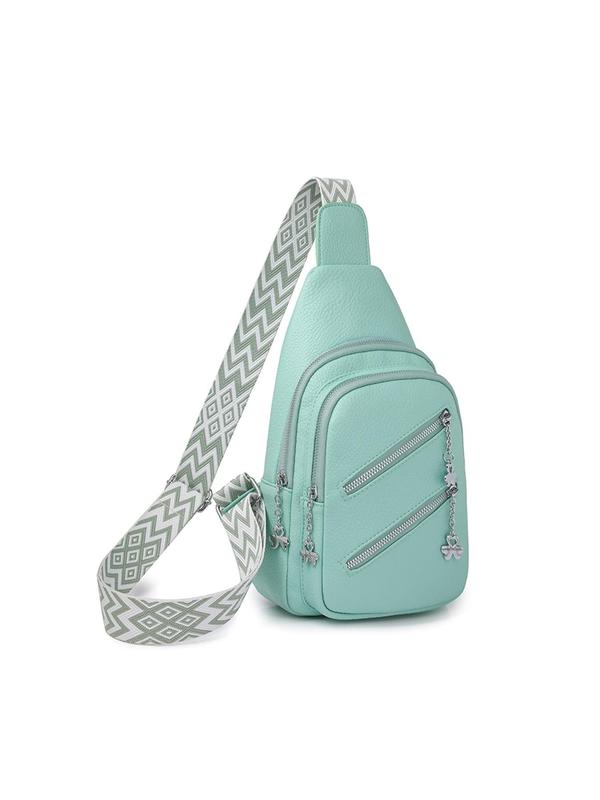 Women's Zip Solid Butterfly Chain Design Sling Bag, Fashion Chain Decorated Fanny Pack, Summer Casual Plain Pu Leather Zipper Sling Bag for Daily Used