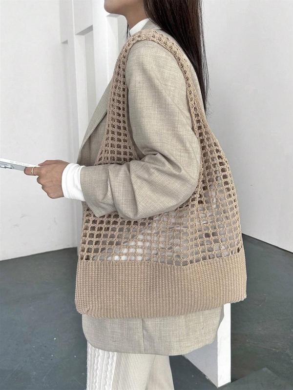 Hollow out Design Beach Shoulder Bag, Fashionable Crochet Bag for Women, Casual Trendy Versatile High-quality Daily Commuting Bag, Girl Fashionable Shopping Bag