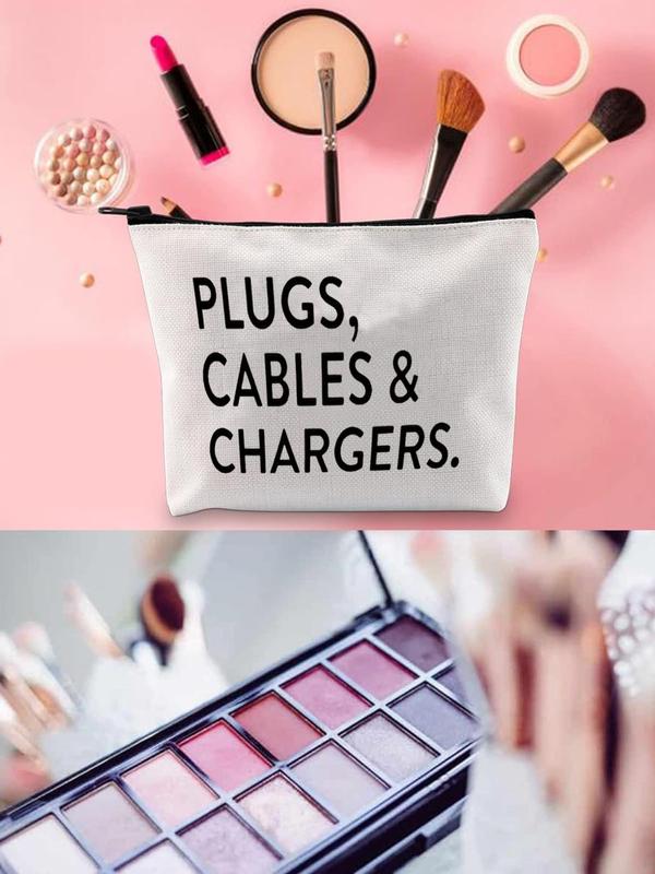 Letter Print Large Capacity Makeup Bag, Multifunctional Makeup Bag, Travel Charger & Cable Organizer Pouch, Storage Bag for Cosmetics Accessories