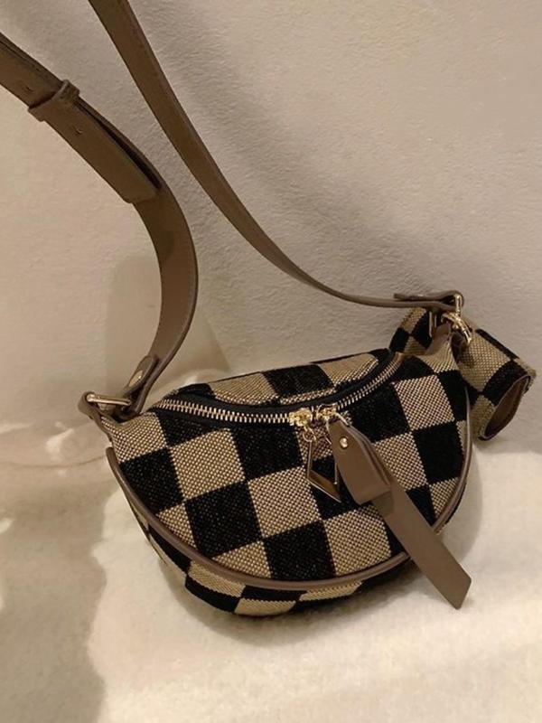 Women's Fashionable Checkerboard Pattern Sling Bag with Coin Purse, Casual Versatile Zipper Crossbody Bag for Daily Used, Trendy All-match Commuter Bag