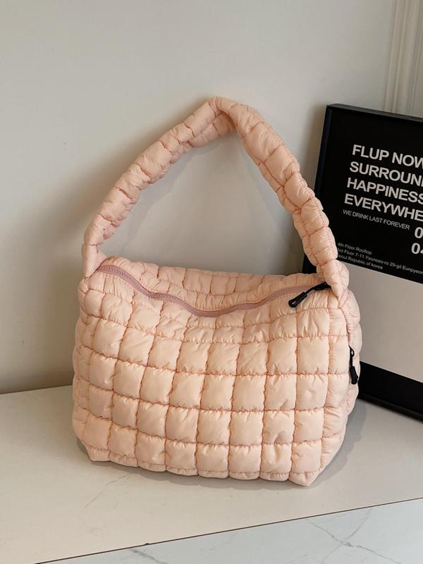 Women's Solid Color Quilted Puffer Tote Bag, Fashionable Large Capacity Shoulder Bag for Daily Used, Casual Trendy Versatile High-quality Daily Commuting Bag