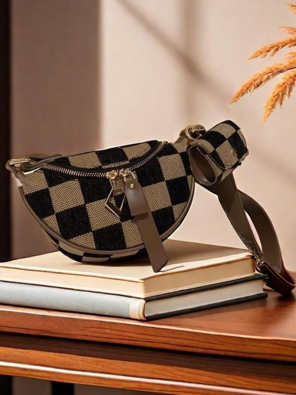 Women's Fashionable Checkerboard Pattern Sling Bag with Coin Purse, Casual Versatile Zipper Crossbody Bag for Daily Used, Trendy All-match Commuter Bag