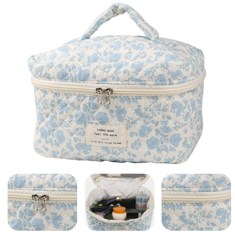 Cute Makeup Bag for Women(2 Pcs), Travel Cosmetic Bags, Quilted Coquette Aesthetic Floral Toiletry Organizer Bag