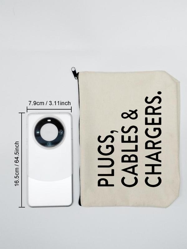 Letter Print Large Capacity Makeup Bag, Multifunctional Makeup Bag, Travel Charger & Cable Organizer Pouch, Storage Bag for Cosmetics Accessories