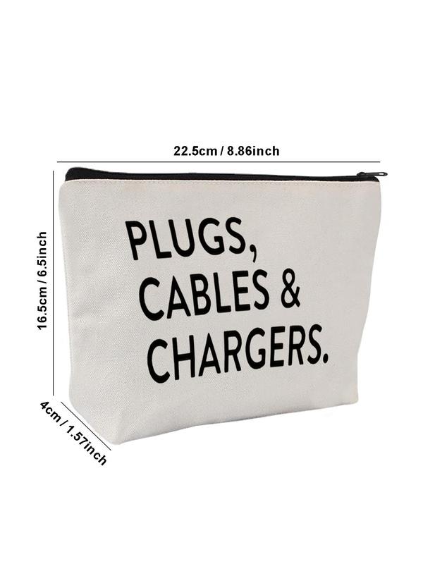 Letter Print Large Capacity Makeup Bag, Multifunctional Makeup Bag, Travel Charger & Cable Organizer Pouch, Storage Bag for Cosmetics Accessories