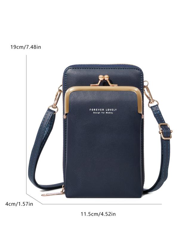 Women's Elegant Letter Pattern Crossbody Bag, Modern Simple Pu Leather Phone Wallet Bag, Casual Trendy Versatile Kiss Lock Buckle Design Daily Work Bag