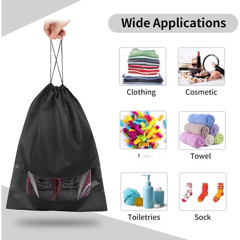 12 PCS Shoe Bags for Travel, Portable Shoe Bags with Clear Window, Large Drawstring Dustproof Travel Shoe Storage Bag for Men & Women, 12.6